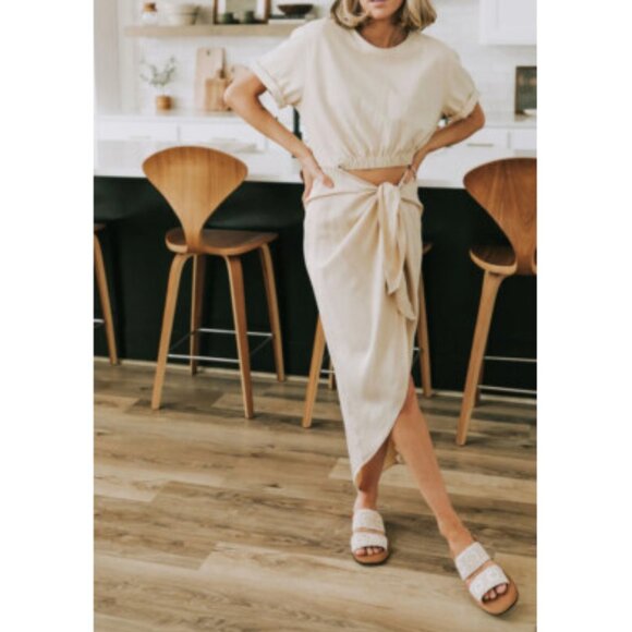 FREE PEOPLE Rae Waist Cutout Asymmetric Dress in Summer Khaki Size Large - Picture 14 of 14